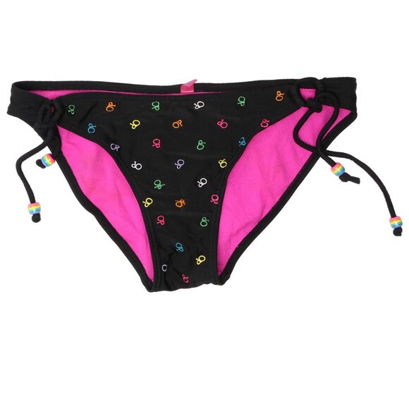 OP Side Tie Bikini Bottoms Beaded Tassels Logo Embroidered Black Pink Beach Pool - Picture 2 of 4